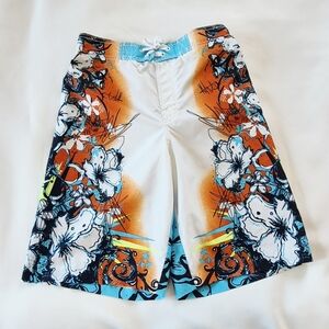 Old Navy Aqua and Navy Floral Swim Shorts